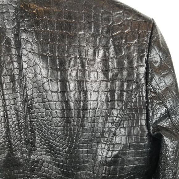 Pamela McCoy Croc Embossed Rhinestone Studded Black Leather Moto Jacket Size XS - Picture 6 of 11